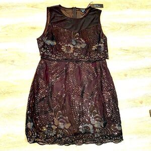 NWT SKY PLUS JET BLACK SEQUIN PEPLUM DRESS 2X